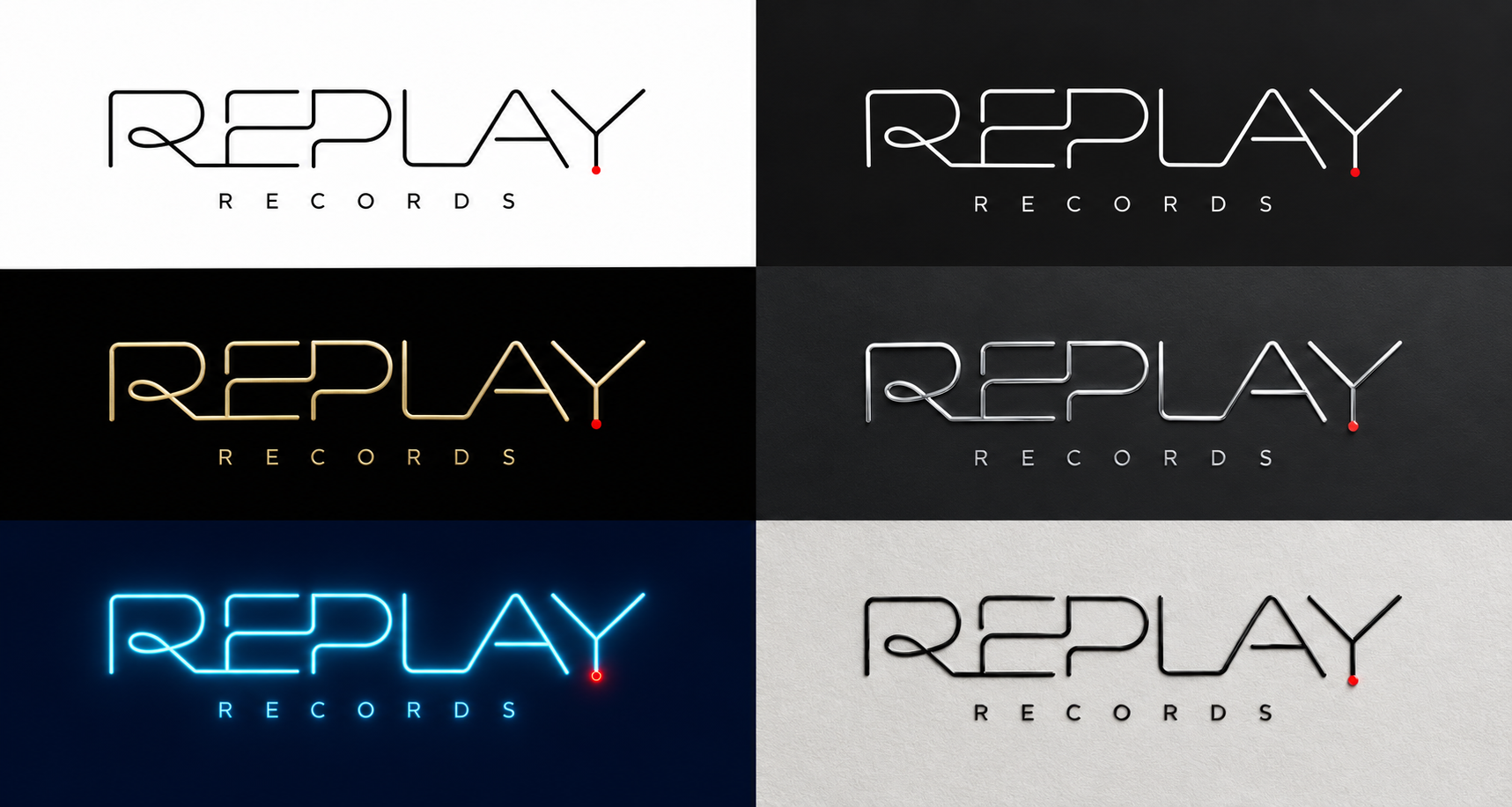 REPLAY RECORDS — λευκό λογότυπο με λεπτές γραμμές και κόκκινη τελεία